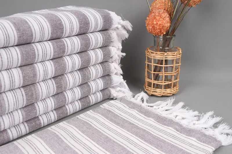 Turkish Towel Dark Brown Striped, Organic Cotton, 71x40 Inches