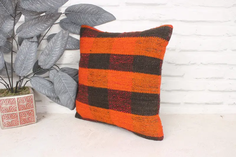 Gift Pillow, Cushion Case, Turkish Bench Cushion Cover, Boho Pillow, Interior Designer Pillow, 14x14 Orange Cushion Case, Nomadic Cushion Case - 4