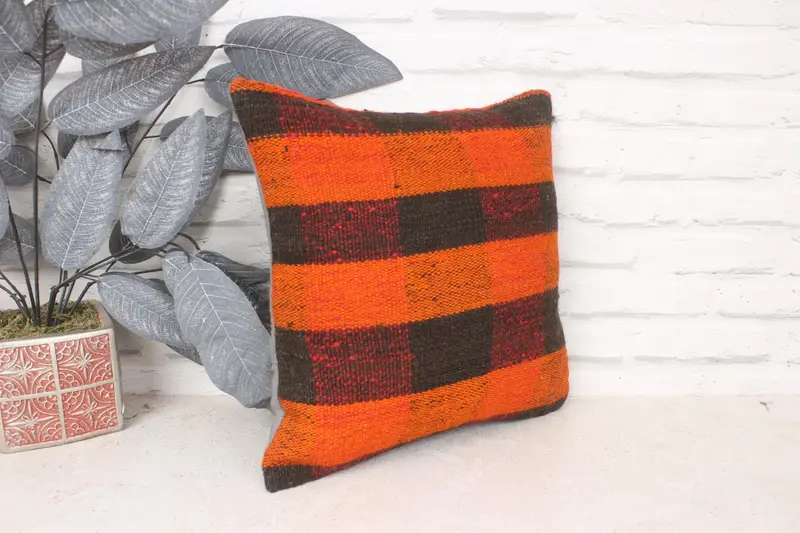 Gift Pillow, Cushion Case, Turkish Bench Cushion Cover, Boho Pillow, Interior Designer Pillow, 14x14 Orange Cushion Case, Nomadic Cushion Case - 3