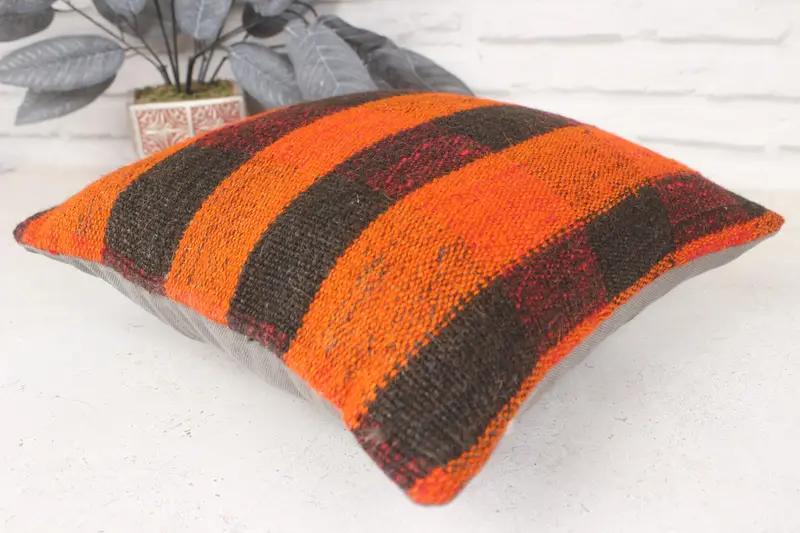 Gift Pillow, Cushion Case, Turkish Bench Cushion Cover, Boho Pillow, Interior Designer Pillow, 14x14 Orange Cushion Case, Nomadic Cushion Case - 6