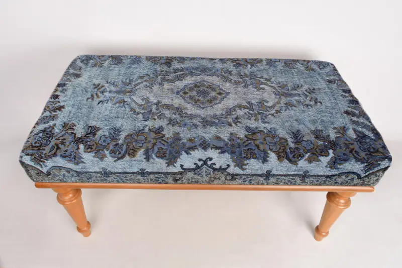 モジュール式ブルー&グレーキリム風オットマン、ウールブレンドソファセット