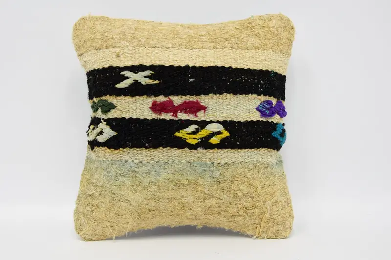 Vintage Kilim Pillow, Kilim Cushion Sham, 12x12 Beige Pillow Case, Hippie Throw Cushion, Interior Designer Pillow, Pillow Sham - 1
