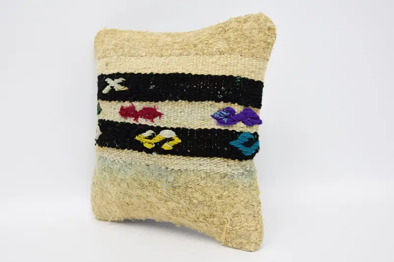 Vintage Kilim Pillow, Kilim Cushion Sham, 12x12 Beige Pillow Case, Hippie Throw Cushion, Interior Designer Pillow, Pillow Sham - 4