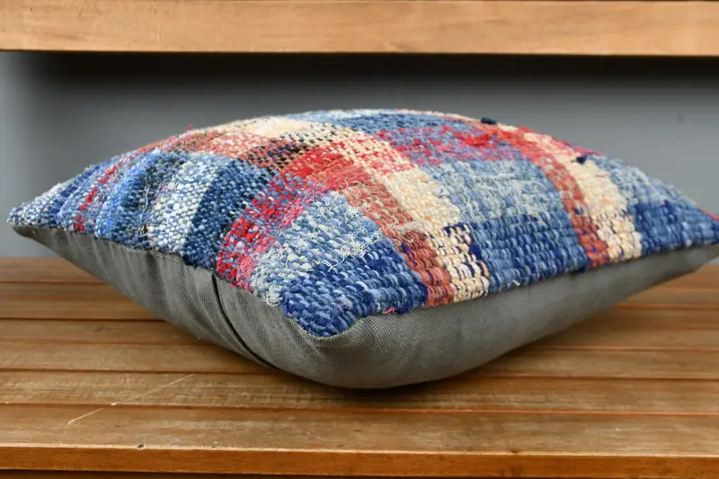 Crochet Pattern Pillow Cover, Pillow for Sofa, 16x16 Blue Pillow, Handwoven Pillow Cover Pillow Case, Vintage Pillow, Kilim Pillow Cover, Cushion - 3