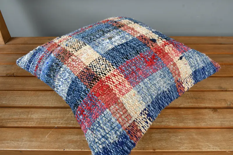 Crochet Pattern Pillow Cover, Pillow for Sofa, 16x16 Blue Pillow, Handwoven Pillow Cover Pillow Case, Vintage Pillow, Kilim Pillow Cover, Cushion - 2