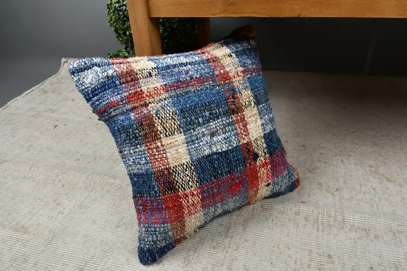 Crochet Pattern Pillow Cover, Pillow for Sofa, 16x16 Blue Pillow, Handwoven Pillow Cover Pillow Case, Vintage Pillow, Kilim Pillow Cover, Cushion - 7
