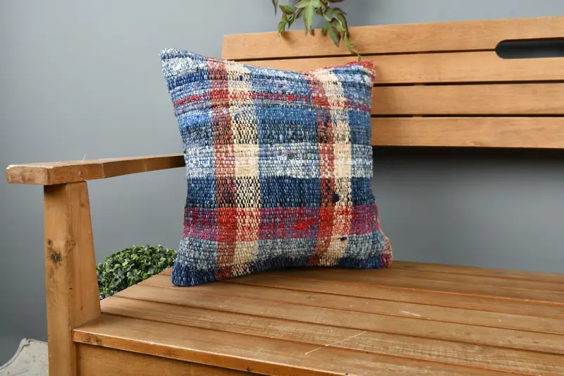 Crochet Pattern Pillow Cover, Pillow for Sofa, 16x16 Blue Pillow, Handwoven Pillow Cover Pillow Case, Vintage Pillow, Kilim Pillow Cover, Cushion - 1