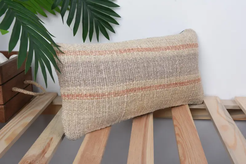 Throw Kilim Pillow, Cushion, Kilim Pillow, Custom Pillow Case, Neutral Throw Pillow Sham, 8x16 Beige Cushion, Vintage Pillow, Pillow for Couch - 1