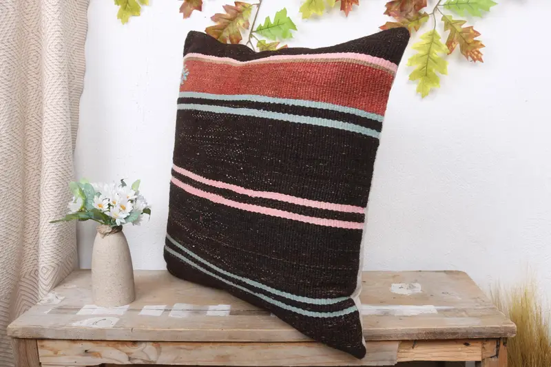 20x20 Brown Cushion Case, Customized Pillow Case, Handmade Kilim Cushion, Decorative Bolster Cushion, Vintage Pillow, Cushion Cover, Pillow for Sofa - 4