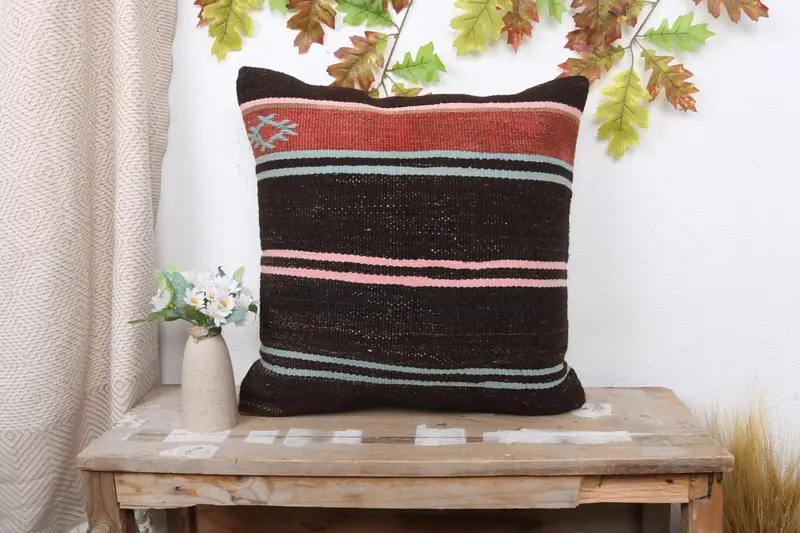 20x20 Brown Cushion Case, Customized Pillow Case, Handmade Kilim Cushion, Decorative Bolster Cushion, Vintage Pillow, Cushion Cover, Pillow for Sofa - 1