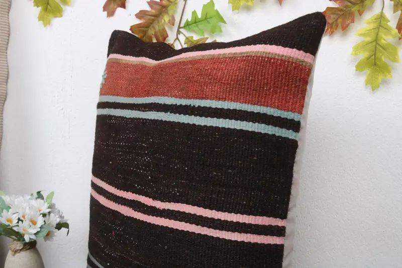 20x20 Brown Cushion Case, Customized Pillow Case, Handmade Kilim Cushion, Decorative Bolster Cushion, Vintage Pillow, Cushion Cover, Pillow for Sofa - 5