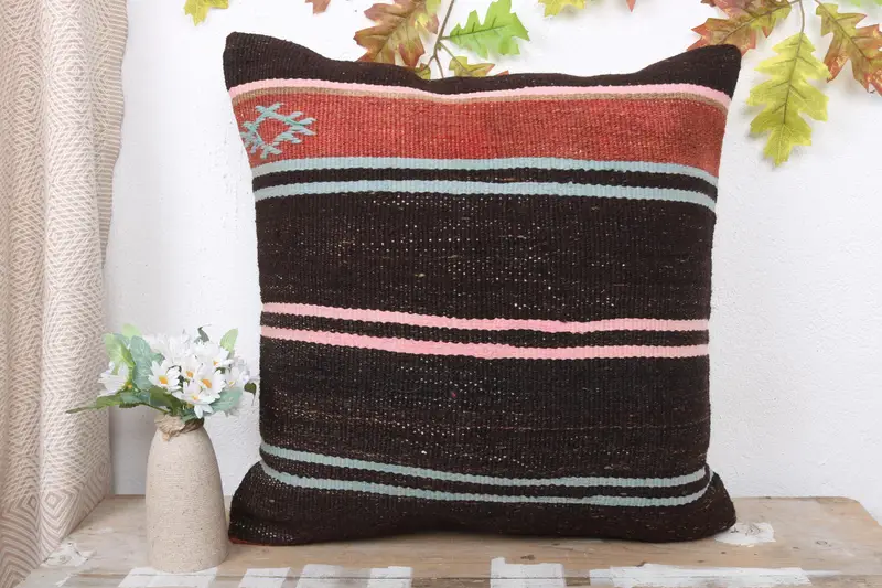 20x20 Brown Cushion Case, Customized Pillow Case, Handmade Kilim Cushion, Decorative Bolster Cushion, Vintage Pillow, Cushion Cover, Pillow for Sofa - 2