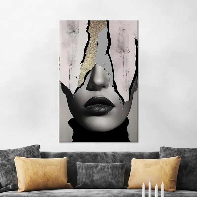 Arte de lienzo impreso de moda de mujer abstracta gris elegante