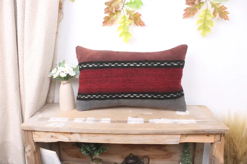 Boho Pillow, Outdoor Bolster Pillow, Throw Kilim Pillow, Pastel Pillow Cover, Pillow Sham, Turkish Pillow, 12x20 Purple Pillow - 1