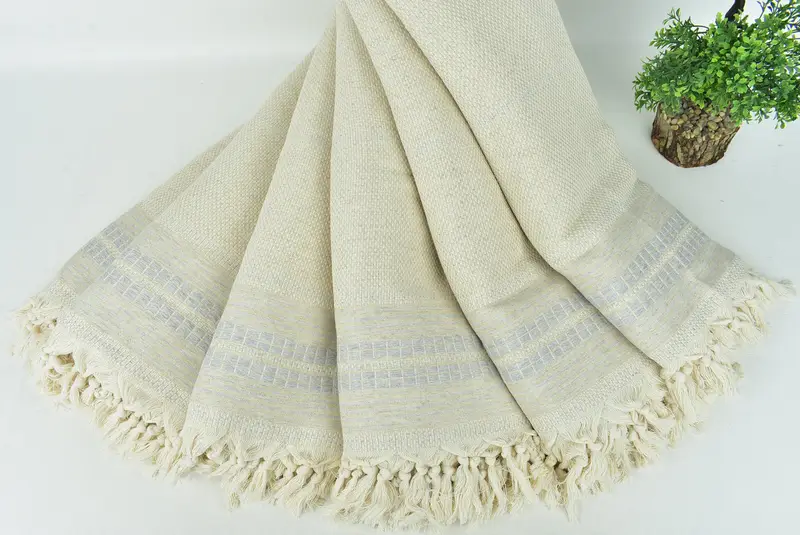 Bridal Shower Gift, Turkish Blanket, Turkish Bedspread, Monogram Beach Blanket, Woven Throw Blanket, Valentines Gift, 96x94 Linen Striped Towel - 4