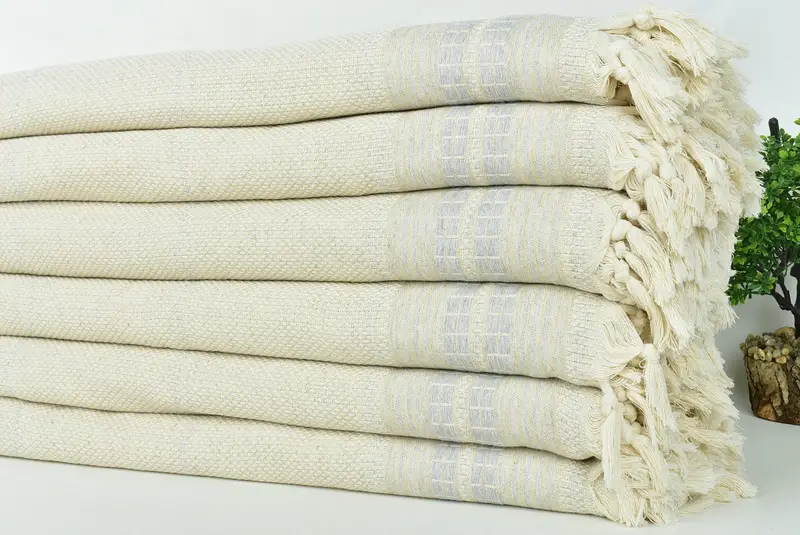 Bridal Shower Gift, Turkish Blanket, Turkish Bedspread, Monogram Beach Blanket, Woven Throw Blanket, Valentines Gift, 96x94 Linen Striped Towel - 3