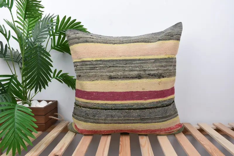 Cushion Cover, Tapestry Cushion, 24x24 Brown Pillow, Comfy Throw Pillow Cover, Kilim Cushion Sham, Vintage Pillow, Gift Pillow, Retro Cushion Cover - 1