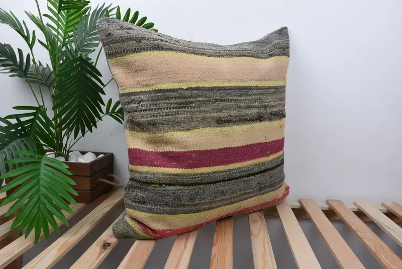 Cushion Cover, Tapestry Cushion, 24x24 Brown Pillow, Comfy Throw Pillow Cover, Kilim Cushion Sham, Vintage Pillow, Gift Pillow, Retro Cushion Cover - 4