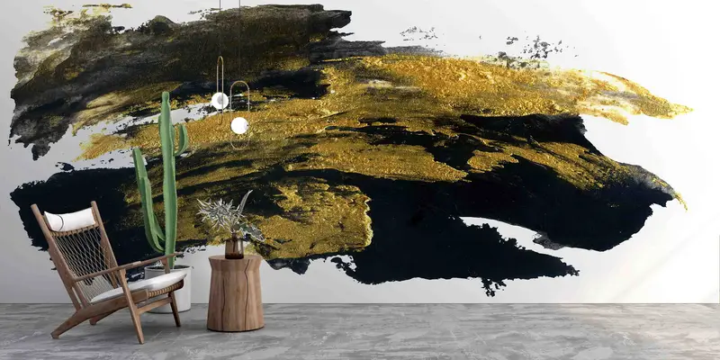 Elegante Tapete mit modernem, schimmerndem Marmordruck in Gold und Schwarz