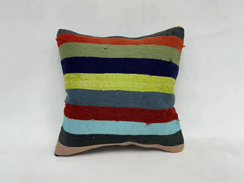 Turkish Kilim Pillow, Boho Pillow Sham Cover, 20x20 Green Cushion Cover, Traditional Cushion Cover, Pillow for Sofa, Colorful Pillow Sham, Pillow - 1