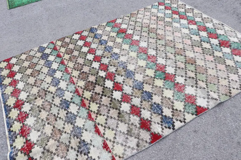 5x7.5 ft Halı, Vintage Türk Halısı, Kırmızı Oushak Yün Halı - 1