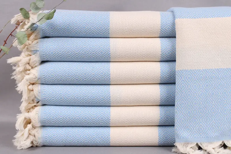 Turkish Beach Towel Personalized Baby Blue Diamond, Organic Cotton, 40x71 Inches