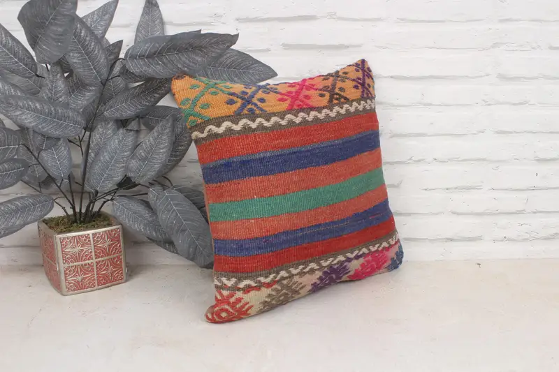 16x16 Red Pillow Sham, Pillow Cover, Pillow for Couch, Turkish Pillow, Garden Pillow Cover, Kilim Pillow, Couch Cushion Case - 3
