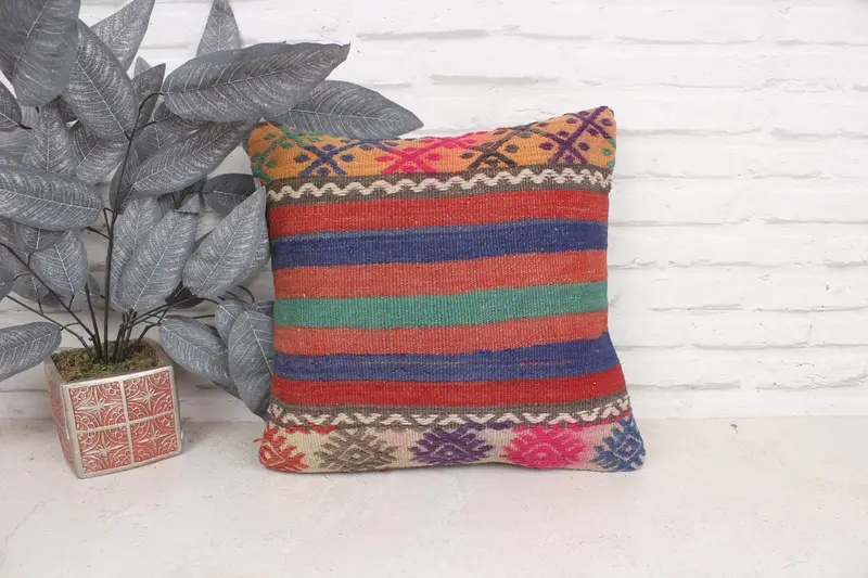 16x16 Red Pillow Sham, Pillow Cover, Pillow for Couch, Turkish Pillow, Garden Pillow Cover, Kilim Pillow, Couch Cushion Case - 1