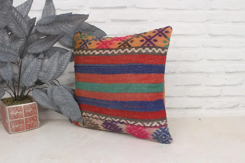 16x16 Red Pillow Sham, Pillow Cover, Pillow for Couch, Turkish Pillow, Garden Pillow Cover, Kilim Pillow, Couch Cushion Case - 4
