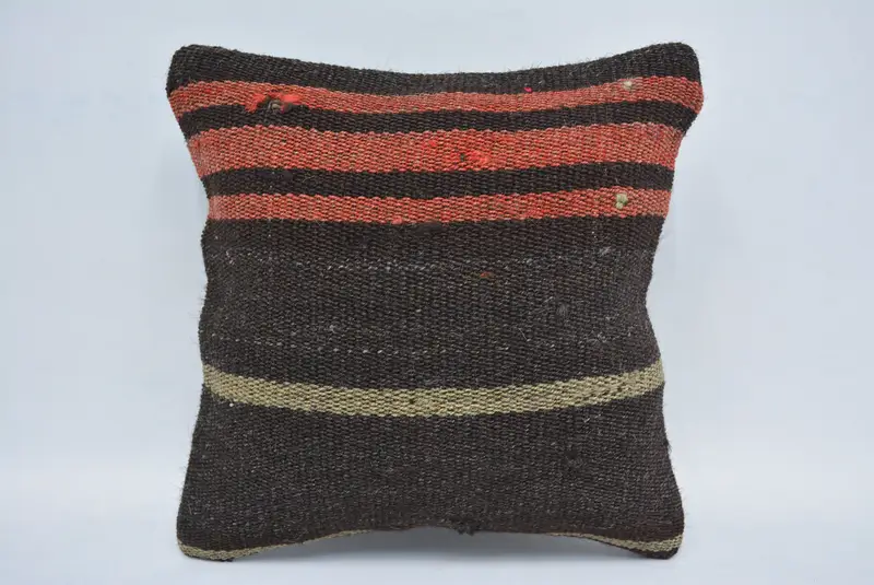 Vintage Throw Cushion Cover, Cushion, Interior Designer Pillow, Antique Pillows, 12x12 Black Cushion, Handmade Kilim Cushion - 1