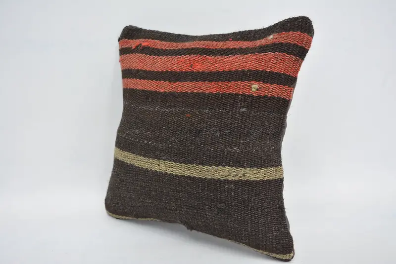 Vintage Throw Cushion Cover, Cushion, Interior Designer Pillow, Antique Pillows, 12x12 Black Cushion, Handmade Kilim Cushion - 4