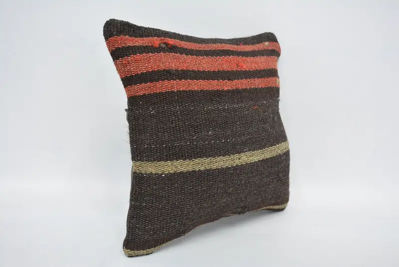 Vintage Throw Cushion Cover, Cushion, Interior Designer Pillow, Antique Pillows, 12x12 Black Cushion, Handmade Kilim Cushion - 3