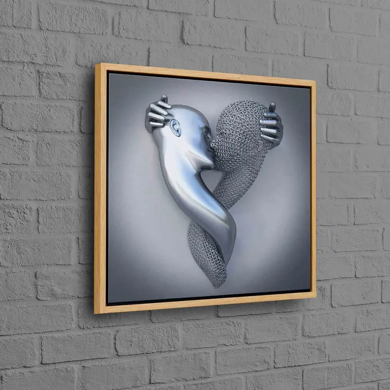 ロマンチックな 3D シルバー カップル キャンバス: エレガントなバレンタインデー ギフト