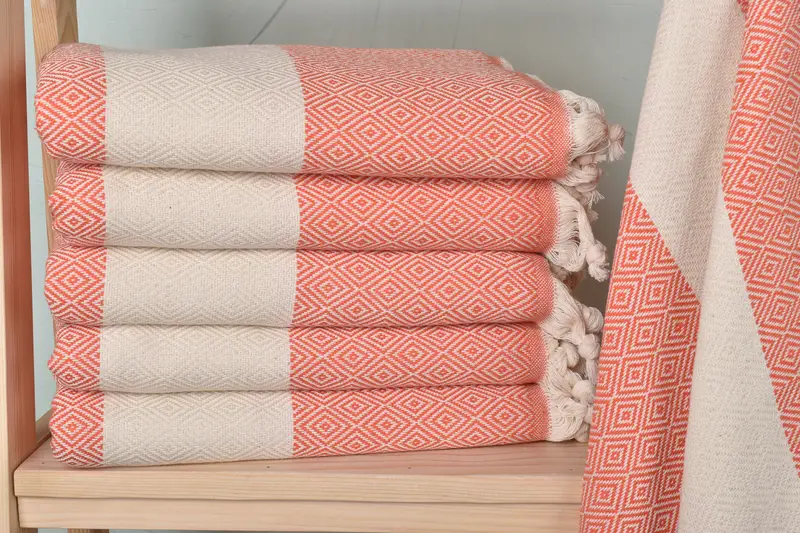 Personalized Orange Diamond Towel, Organic Cotton/Linen, 40x71 Inches