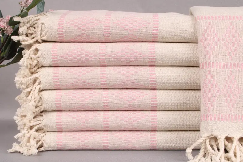 Personalized Turkish Beach Towel Pink Kilim Design, 36x71 Inches
