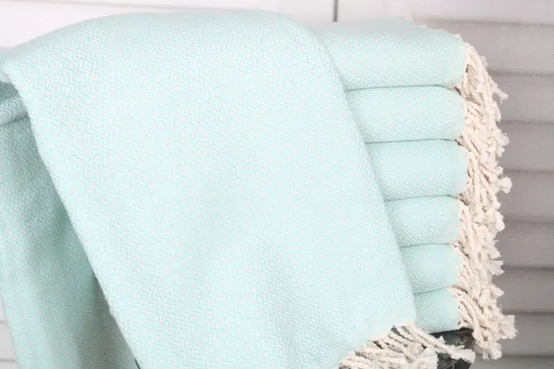 Diamond Towel Monogrammed Cotton Beach Towel Mint Beige, 40x71 Inches