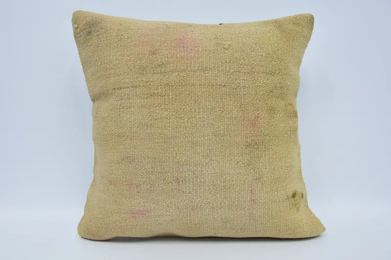 Handmade Throw Pillow Cover, Turkish Kilim Pillow, Handwoven Cushion Case, Throw Kilim Pillow, Pillow Cover, 18x18 Beige Cushion Cover, Kilim Pillow - 1