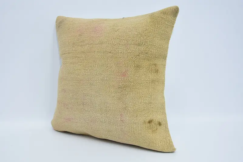 Handmade Throw Pillow Cover, Turkish Kilim Pillow, Handwoven Cushion Case, Throw Kilim Pillow, Pillow Cover, 18x18 Beige Cushion Cover, Kilim Pillow - 4