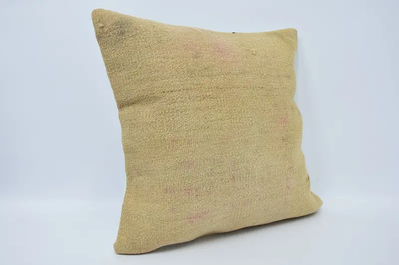 Handmade Throw Pillow Cover, Turkish Kilim Pillow, Handwoven Cushion Case, Throw Kilim Pillow, Pillow Cover, 18x18 Beige Cushion Cover, Kilim Pillow - 3