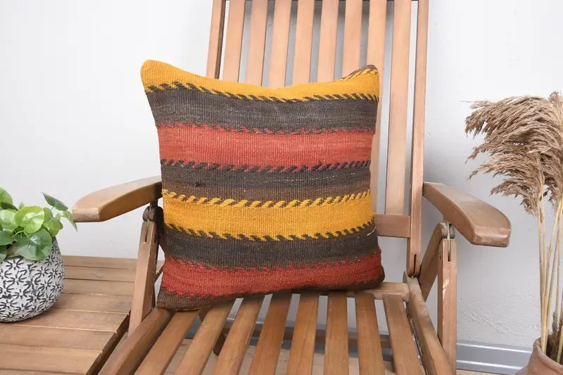 Rustic Cushion Case, Pillow for Couch, Pillow Cover, Kilim Cushion Sham, Toss Pillow Cover, 18x18 Yellow Cushion Case, Throw Kilim Pillow - 1