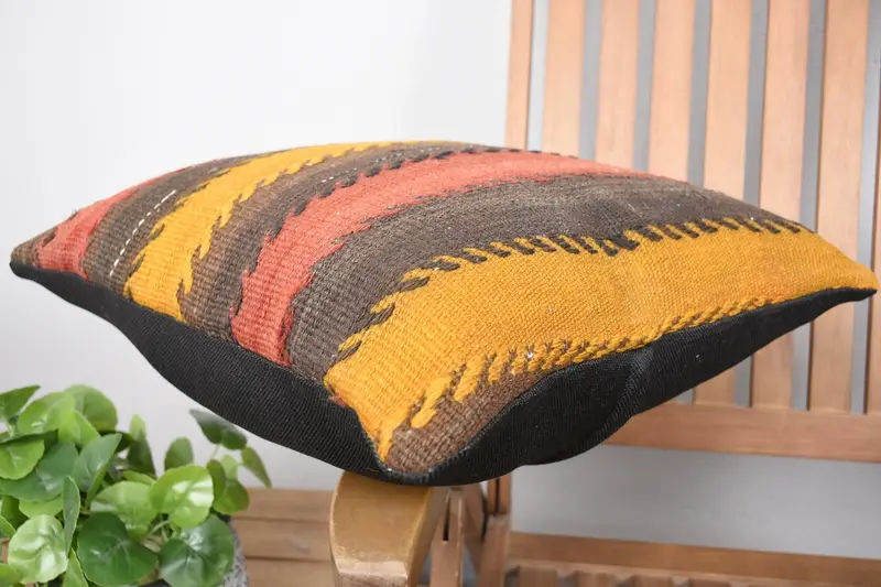 Rustic Cushion Case, Pillow for Couch, Pillow Cover, Kilim Cushion Sham, Toss Pillow Cover, 18x18 Yellow Cushion Case, Throw Kilim Pillow - 6