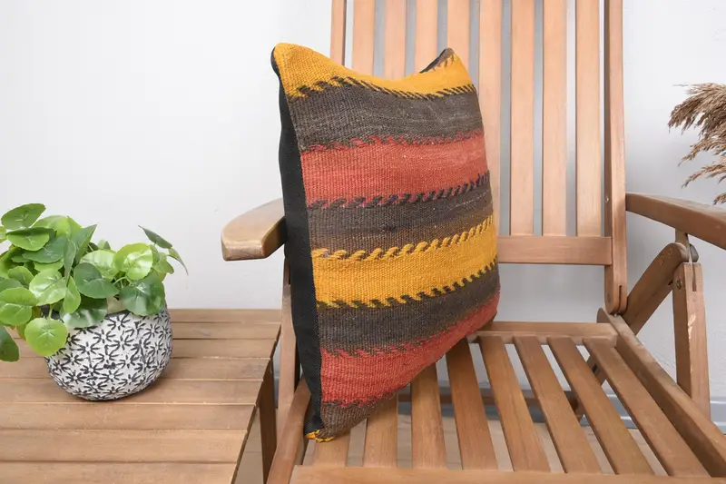 Rustic Cushion Case, Pillow for Couch, Pillow Cover, Kilim Cushion Sham, Toss Pillow Cover, 18x18 Yellow Cushion Case, Throw Kilim Pillow - 2