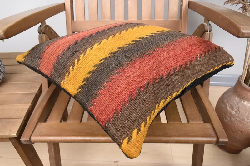 Rustic Cushion Case, Pillow for Couch, Pillow Cover, Kilim Cushion Sham, Toss Pillow Cover, 18x18 Yellow Cushion Case, Throw Kilim Pillow - 4