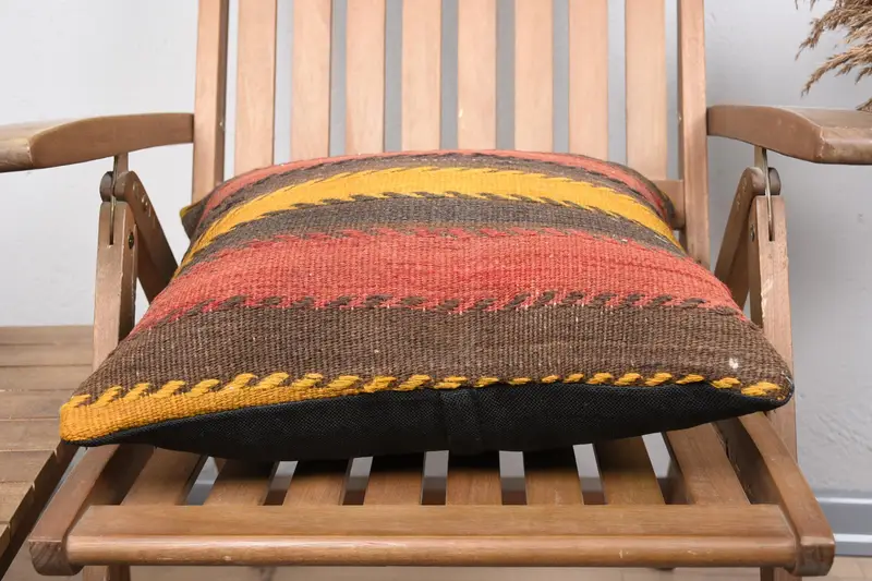 Rustic Cushion Case, Pillow for Couch, Pillow Cover, Kilim Cushion Sham, Toss Pillow Cover, 18x18 Yellow Cushion Case, Throw Kilim Pillow - 5