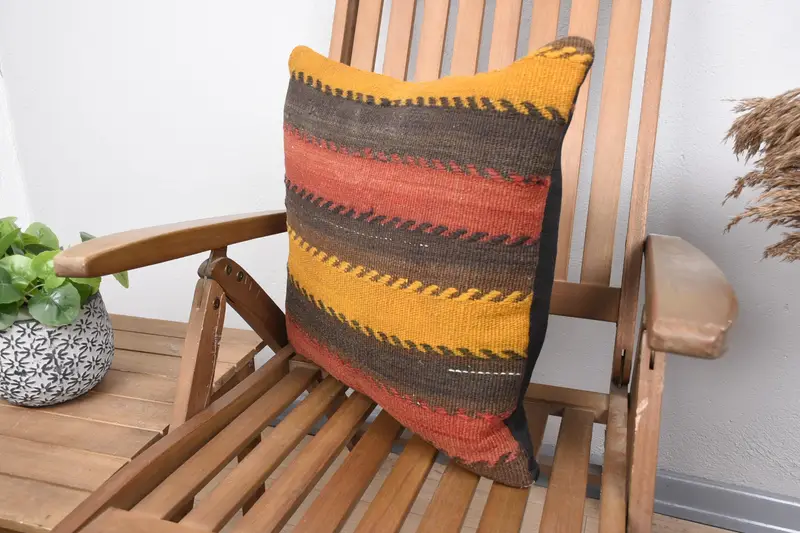Rustic Cushion Case, Pillow for Couch, Pillow Cover, Kilim Cushion Sham, Toss Pillow Cover, 18x18 Yellow Cushion Case, Throw Kilim Pillow - 3
