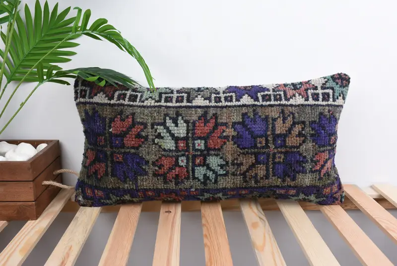 Pillow, Accent Throw Pillow Cover, Chair Pillow Case, Ethnical Kilim Rug Pillow, Pillow for Couch, Home Decor Pillow, 12x24 Red Cushion Cover - 1
