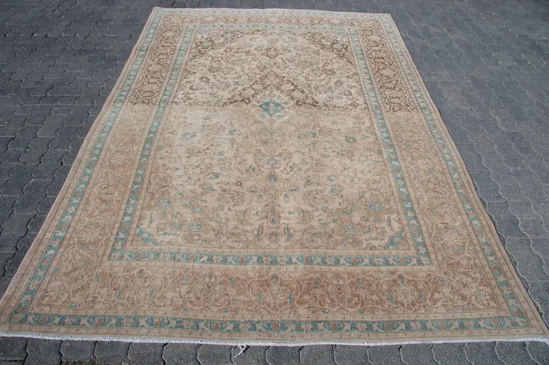 Alfombra grande vintage Oushak 6,2x9,2 pies (190x279 cm), alfombra turca con bordes marrones - 1