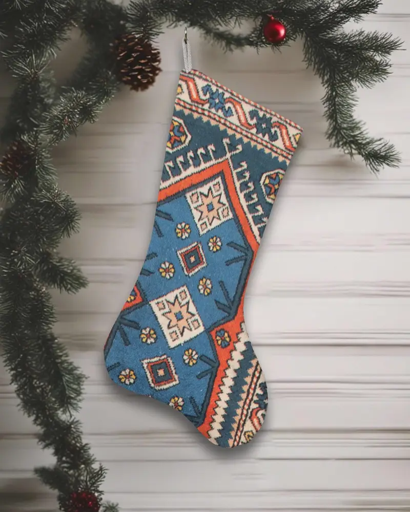 Medias festivas de adornos navideños verdes y naranjas, medias de algodón acogedoras