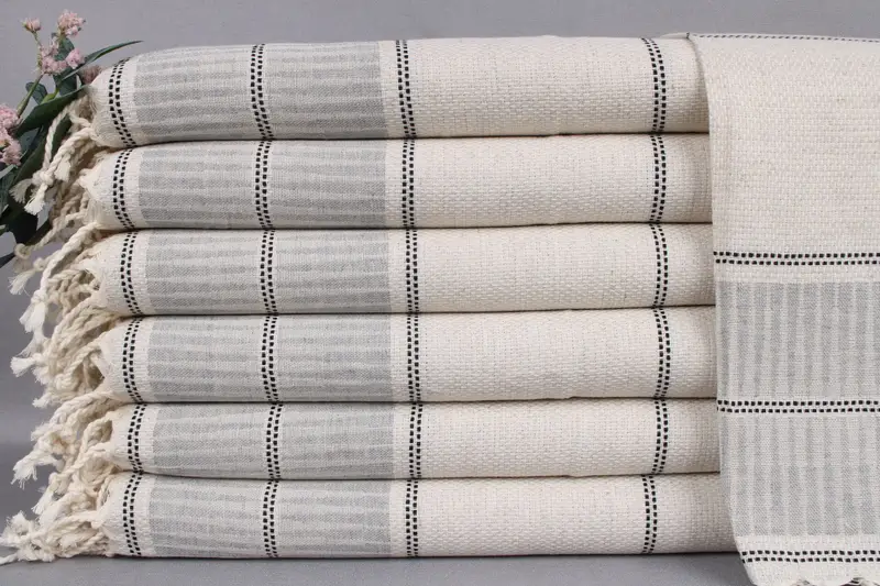 Monogram Kitchen Towel Dark Gray Striped Linen, Personalizable, 20x40 Inches