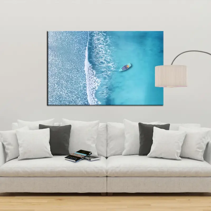 Zarif Deniz Manzarası Mavi Kıyı Tropikal Baskılı Kanvas